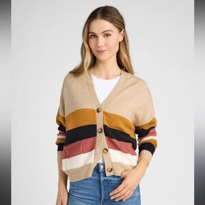 Vigoss Color Block Striped Cardigan